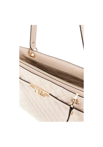 Guess Kadın Kapitone Ve Monogram Desenli Tote Çanta - Krem Krem