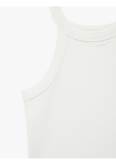 Koton Ribanalı Halter Yaka Kolsuz Pamuklu Crop Atlet Ekru 6skg30020ak