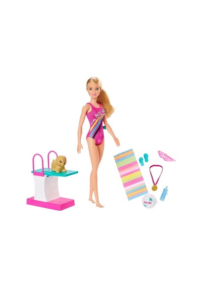 Barbie Seyahatte Yüzücü Barbie Oyun Seti - 30 Cm Bebek Dalış Taht