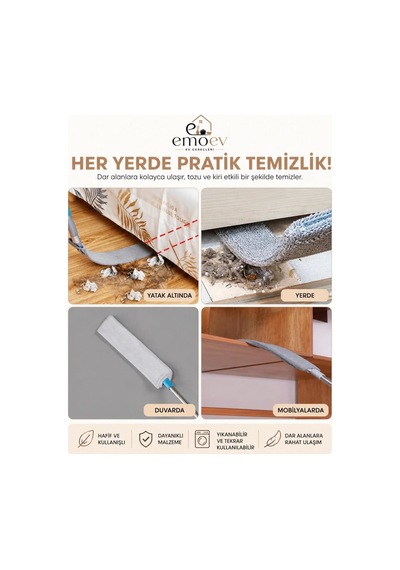 156 Cm Teleskopik Uzayan Saplı Esnek Mikrofiber Toz Alma Fırçası Dolap Üstü Ve Yüksek Alan Mopu