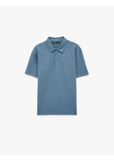 Koton Regular Fit Kısa Kollu Dokulu Pamuklu Polo Yaka Tişört Mavi 6sam10078mk