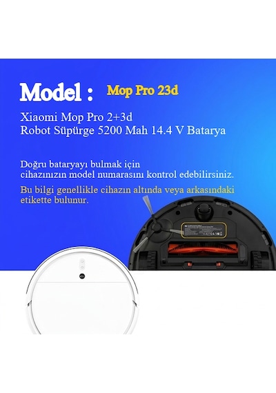 Xiaomi Mop Pro 2+3d Robot Süpürge 5200 Mah 14.4 V Batarya  Uyumlu Uzun Ömürlü, Yüksek Performans Pil