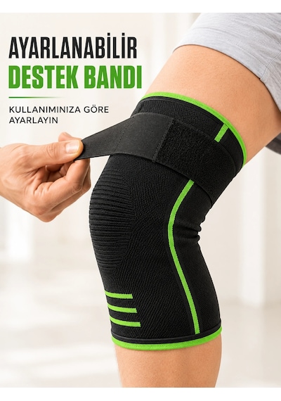 Trendexa Mey İthalat Ayarlanabilir Bantlı Spor Dizlik Nefes Alabilen Esnek Diz Destekleyici Siyah Yeşil