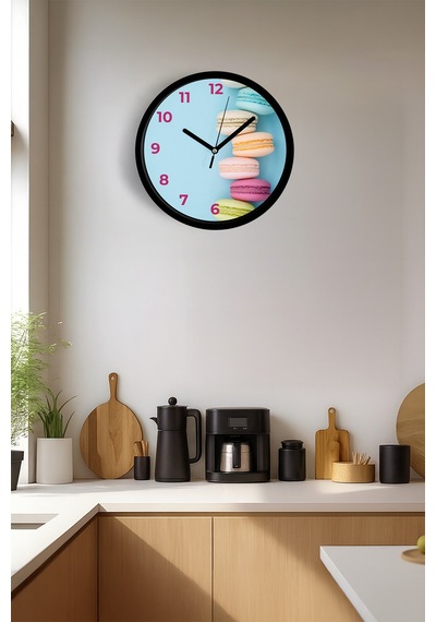Pastel Renkli Macaron Modern Duvar Saati - 30cm - Önü Camlı Siyah Kasa - Sessiz Mekanizma-jh0867 Siyah