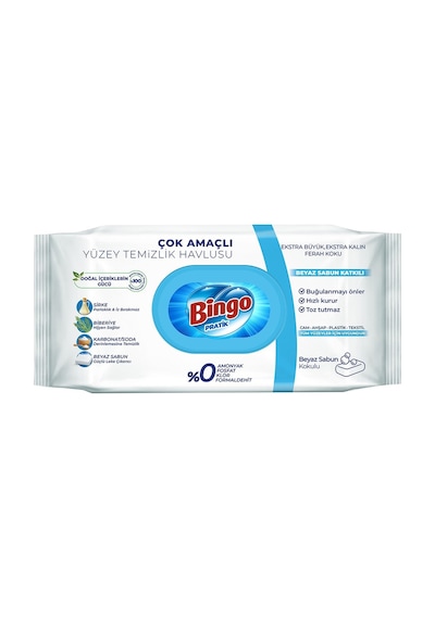 Bingo Yüzey Temizleme Mendili 96'lı Beyaz Sabun - Ekstra Büyük Ve Kalın Tarı 16'lı Set