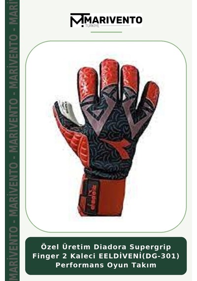 Özel Üretim Diadora Supergrip Finger 2 Kaleci Eeldiveni Dg-301 Performans Oyun Takım Siyah - Kırmızı