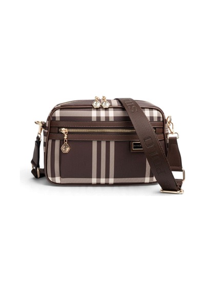 Silver & Polo Silver Polo Kahve - Kahve Çizgili Ekose Kadın Çapraz Çanta Sp1280