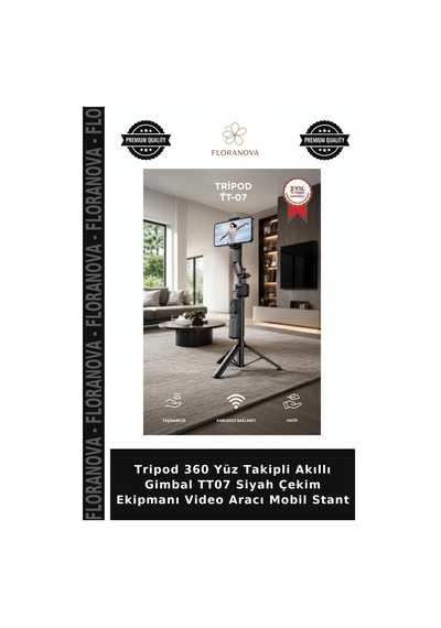 Tripod 360 Yüz Takipli Akıllı Gimbal Tt07 Siyah Çekim Ekipmanı Video Aracı Mobil Stant