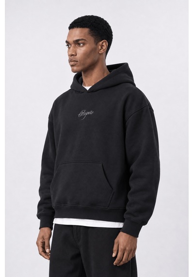 Respire Erkek Rosette Nakışlı Oversize Hoodie Siyah