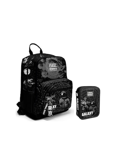 Coral High Siyah Galaxy Erkek Çocuk Okul Çantası Ve Organizer Kalemlik Seti - İlkokul Ve Ortaokul Siyah