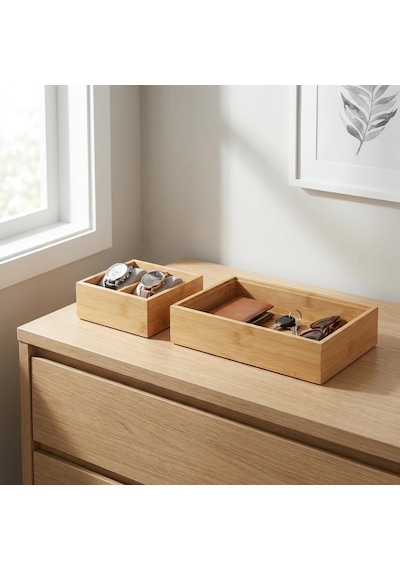 Deconox 2'li Çok Amaçlı Bambu Organizer Set - Büyük Ve Küçük Boy Banyo, Mutfak Ve Ofis Düzenleyici Kutu - Ahşa Diğer