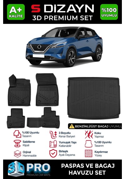 S-dizayn Nissan Qashqai 1.3 3d Pro Havuzlu Paspas Ve Bagaj Havuzu Seti 2'li Set 2021 Üzeri A+ Kali