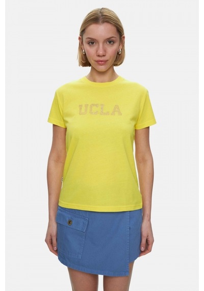 Isolde Açık Sarı Bisiklet Yaka Baskılı Standard Fit Kadın Tshirt Açık Sarı