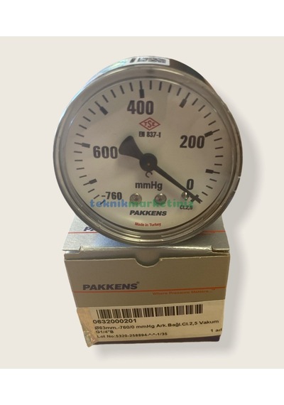63MM -760 /0 MMhg Arkadan Çıkış G1/4" Kurutip VakuMMetre Pakkens