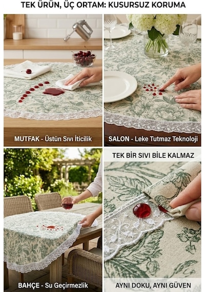 Yuvarlak Masa Örtüsü Sıvı Geçirmez Leke Tutmaz Güpürlü Yuvarlak Salon Mutfak Bahçe Örtüsü Beyaz