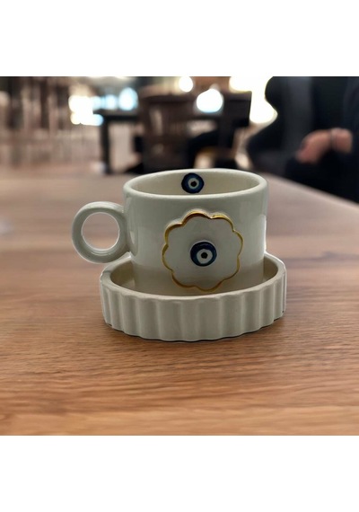 Altın Yaldız Çiçek Nazar Fincan Mug