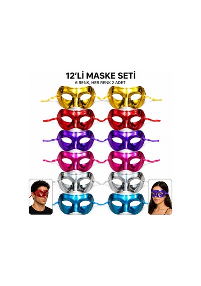 1239li Metalik Venedik Parti Maskesi Seti 6 Renk Karışık