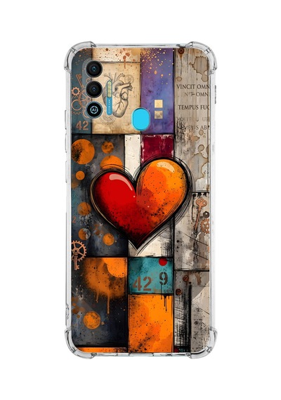 Printify Tecno Spark 7 İle Uyumlu Düşlerin Dansı Serisi Zamanın Kalbi Tasarımlı Uv Baskılı Köşe Korumalı Antişok Kılıf Şeffaf