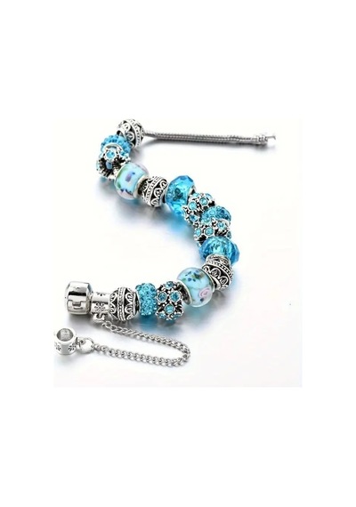 Yeni Tarz , Baby Blue Crystal Mavi Aşk , Sevgi Charmlı Bileklik, Ahşap Kutu İçerisinde Gümüş Gümüş