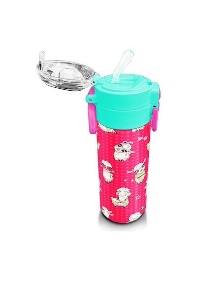 Coral High Kids Neon Mercan Suyeşili Alpaka Desenli Pipetli Ve Direkt İçim Çelik Termos 500 Ml 31914 Neon Mercan