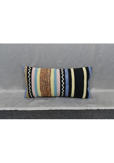 Zehra Abla Halı Yeni El Dokuma Dekoratif Lumbar Kilim Kırlent Yastık Kılıfı 6862 Çok Renkli