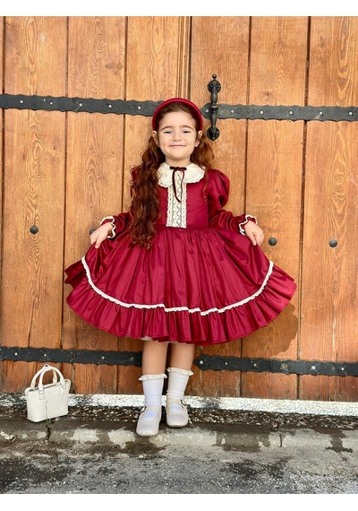 Bordo Kurdaleli Vintage Kız Bebek Elbisesi,doğum Günü Elbise,fotoğraf Çekim Elbisesi,0-12 Yaşa Uygun Bordo