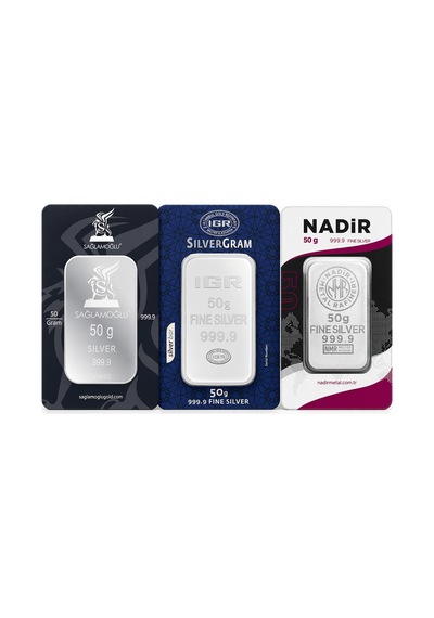 50 Gram Külçe Gümüş 999 / 999,9 Saflık Yatırımlık Gram Gümüş, Rafineri Ambalajlı
