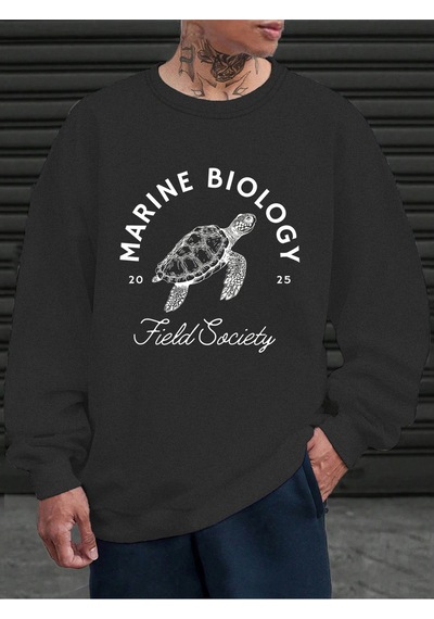 Startmore Startmoredeniz Biyolojisi Kaplumbağa Baskılı Sweatshirt Erkekler İçin Bisiklet Yaka Günlük Kazaklar Po Antrasit