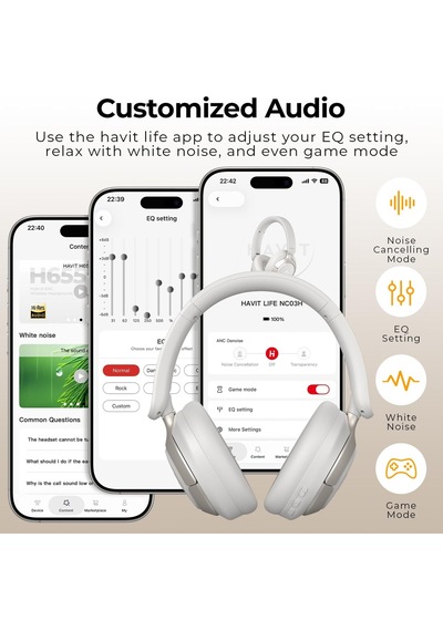 Hibrid Anc Kablosuz Kulaklıklar, Yüksek Çözünürlüklü Sesli Kulak Üstü Bluetooth Kulaklıklar, Mekansal Ses, 80