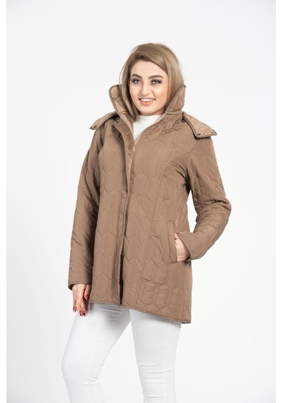 Vetre Kadın Kapitone Mont (75 Cm) Vizon Büyük Beden 1014 Çok Renkli