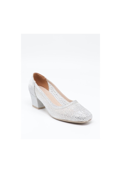Nesilshoes Nesil Shoes Özma 970 Gümüş Topuklu Taşlı Kadın Ayakkabı GÜMÜŞ