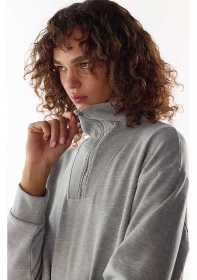 Penti Gri Yarım Fermuarlı Şardonlu Sweatshirt Gri Melanj