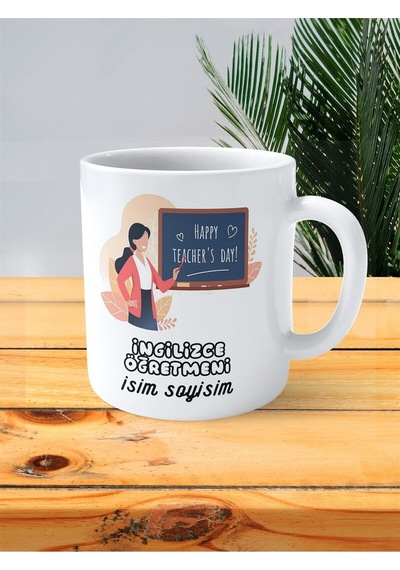 İngilizce Öğretmeni English Teacher Baskılı Kupa Bardak İsimli Kişiye Özel Tahta Happy Çok Renkli