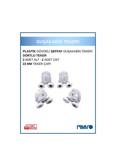 Duşakabin Tekerleği 4'lü Cam Kabin Tekeri Rulman Şeffaf Plastik Gövdeli Bilyalı Çift Tekerlekli