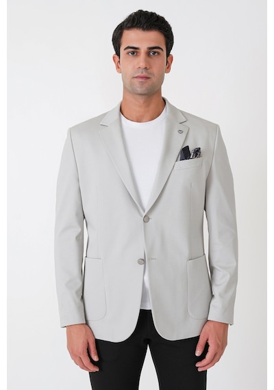 Comfort Fit Çift Yırtmaç Torba Cep Metal Düğmeli Gri Blazer Ceket C 734