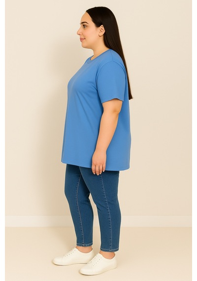 Koza Butik Kadın Büyük Beden Kısa Kollu Basic Oversize T-shirt 1976-25 Siyah