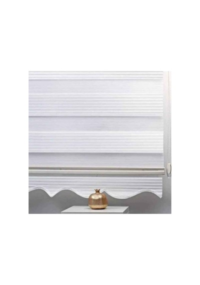 Beyaz Pliseli İthal Kumaş Zebra Stor Perde Etek Dilimli