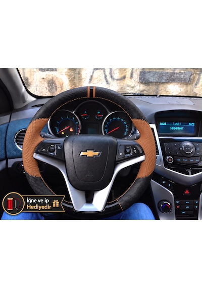 Chevrolet Orlando Dikme Direksiyon Kılıfı Delikli Deri Parlak Siyah Taba Detay Çift Yüzük Ve Dikiş 2011-2015