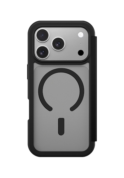 Apple Uyumlu iPhone 17 Pro Max Pu Kartlıklı Kapaklı Amazingthing Glamour Foilo Serisi Kılıf Siyah Siyah
