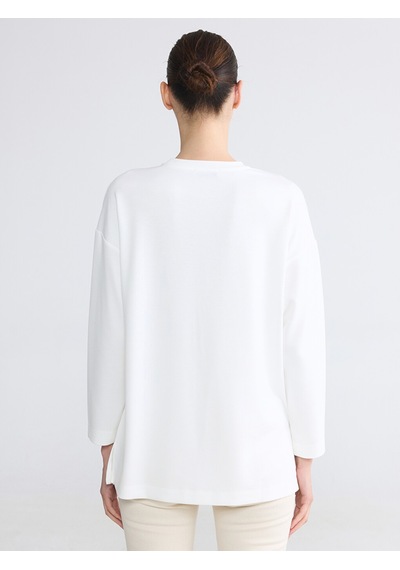 Lcwaıkıkı Classic Beyaz Payetli Oversize Soft Touch Kadın Tunik