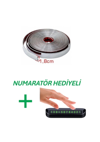 Her Araca Uyumlu Yapışkanlı Nikelaj Şerit Bant Çıta 18mm 5 Metre Krom + Numaratör Hediyeli