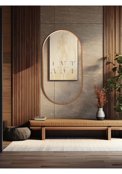 Dekoratif Ayna, Duvar Aynası, Konsol Aynası, Mdf, Elips Ayna, Çerçeveli Ayna 80x40 Cm 80 X 40 Bronz
