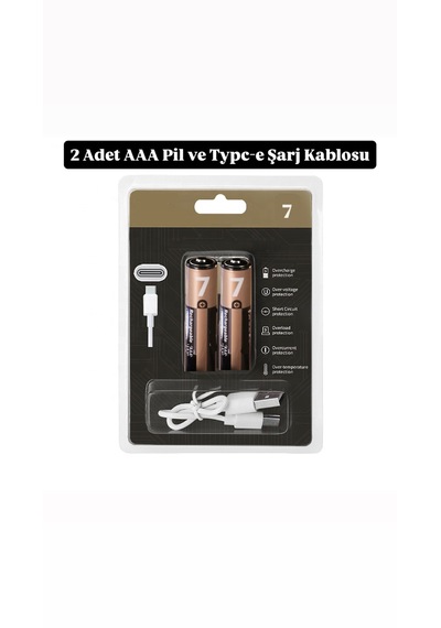 İnce Pil Aaa Pil Usb Type-c Kablo İle Şarj Edilebilir Lityum 2'li İnce Pil 1.5v Aaa / 1200mwh