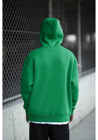 Kapşonlu 3 İplik Kalın İçi Polarlı Oversize Kangru Cepli Erkek Sweatshirt 001