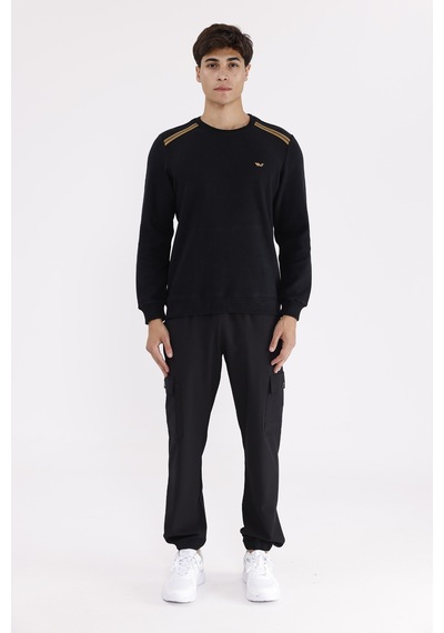 Rowinger Selanik Kumaş Yapılı Esnek Manşetli Konforlu Rahat Kesim Sweatshirt Black