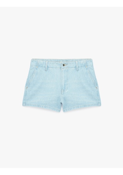Koton Pamuklu Düşük Bel Chino Cepli Rahat Kalıp Mini Denim Şort Açık İndigo 6sal40286md