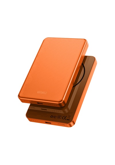Wiwu P15 Led Işık Göstergeli Ultra İnce Pd 20w Kablosuz Powerbank 5000mah 15w Turuncu