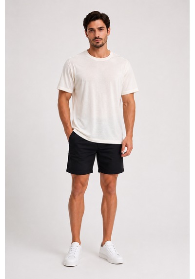 Justas Erkek Ekru Bisiklet Yaka Kısa Kollu Basic T-shirt