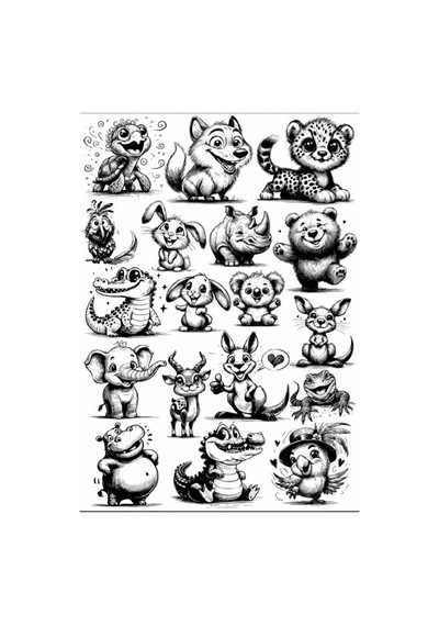 Siyah Beyaz Havyanlar Sticker Set