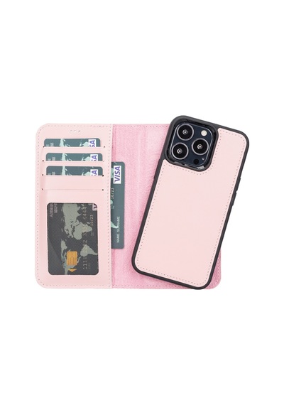 Plm Apple İphone 13 Pro Uyumlu Deri Cüzdanlı Kılıf Nu2 Pembe Acı Kahverengi